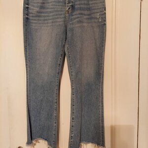 NWT LOFT Denim High Waist Flare Crop w/ Frayed Hem size 10 Curvy